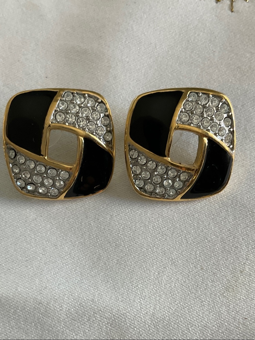 Butler Gold-Tone Black Enamel & Crystal Square Stud Earrings